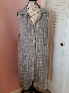 April Cornell Somerset Reversible Grey Plaid Striped Button Front Vest Size. M